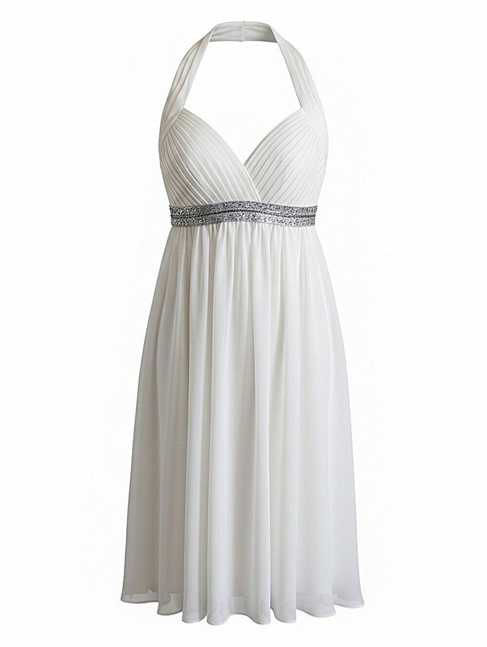 NWT! Light In The Box Ivory Halter Empire Waist Evening Dress with Beaded Waist
